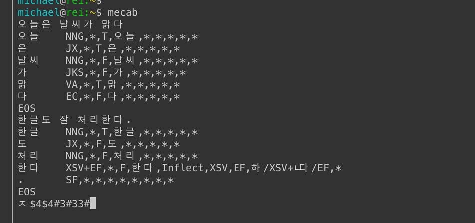MeCab을 이용한 한글 형태소 분석